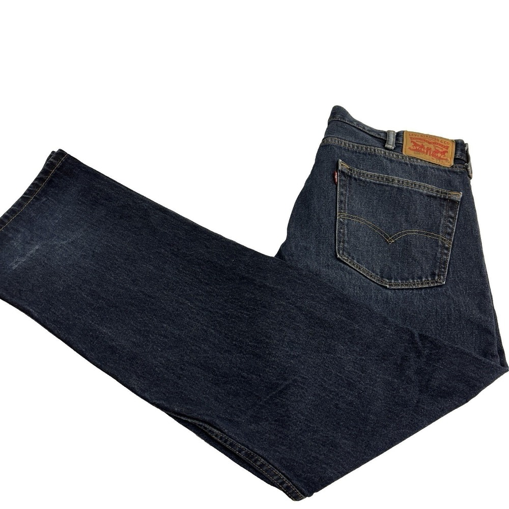 Levis 505 Regular Fit Straight Jeans Mens 38x30 Dark Blue Denim Mid Rise